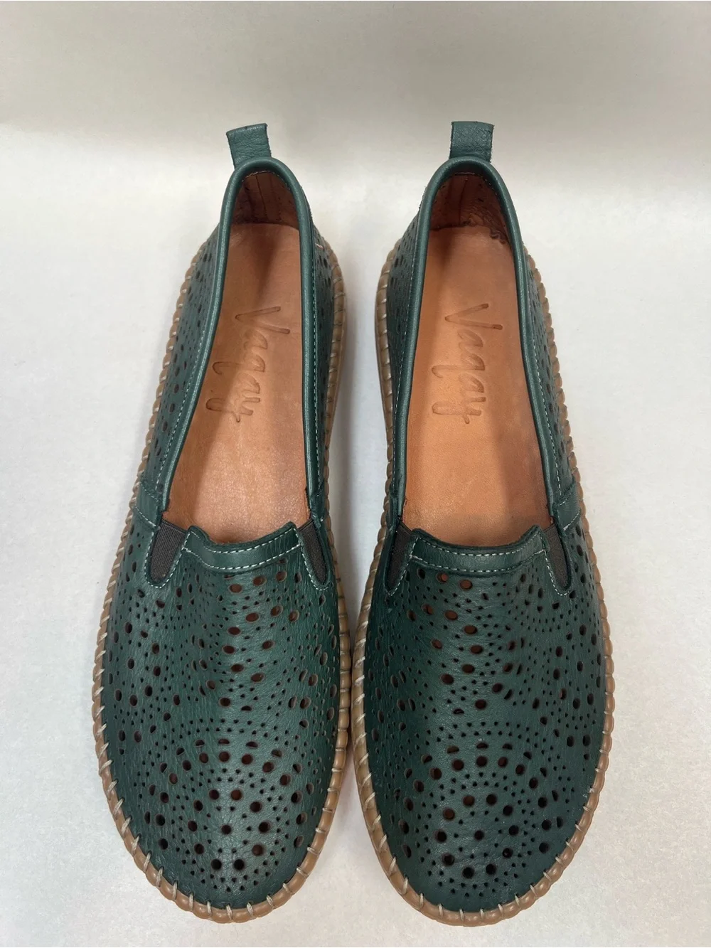 Vaqay Patras Green Leather Loafers Laser Cut Comfort Shoes Womens 42 US 11/12